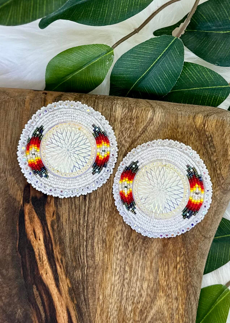 Large Feather Shield Beaded Earrings