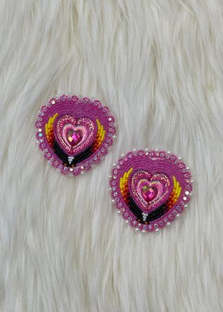 Heart with Eagle Beaded Earrings