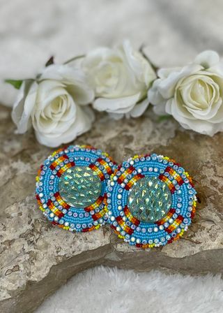 Large Cross Shield Beaded Earrings
