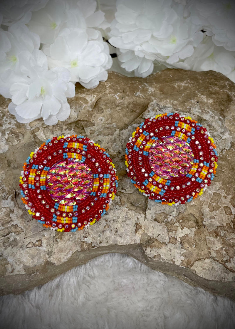 Large Cross Shield Beaded Earrings