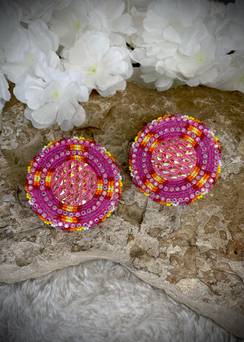 Large Cross Shield Beaded Earrings