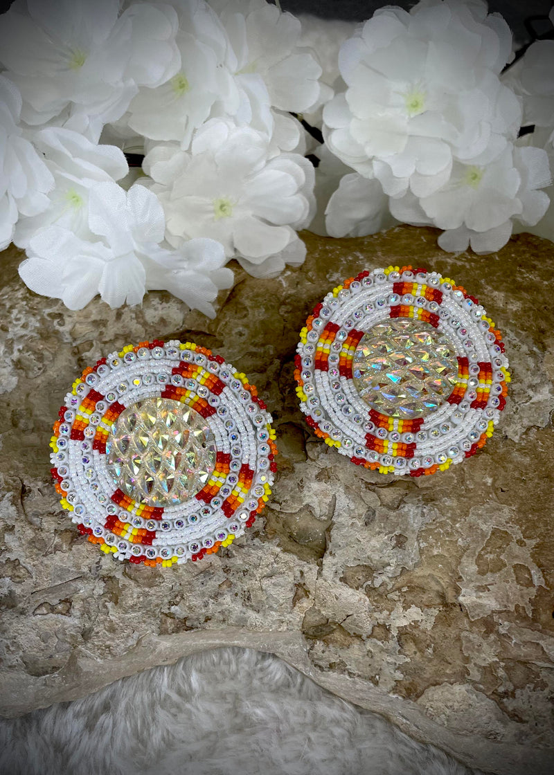 Large Cross Shield Beaded Earrings