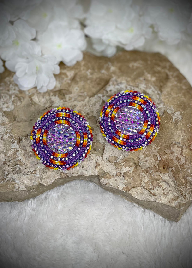 Large Cross Shield Beaded Earrings