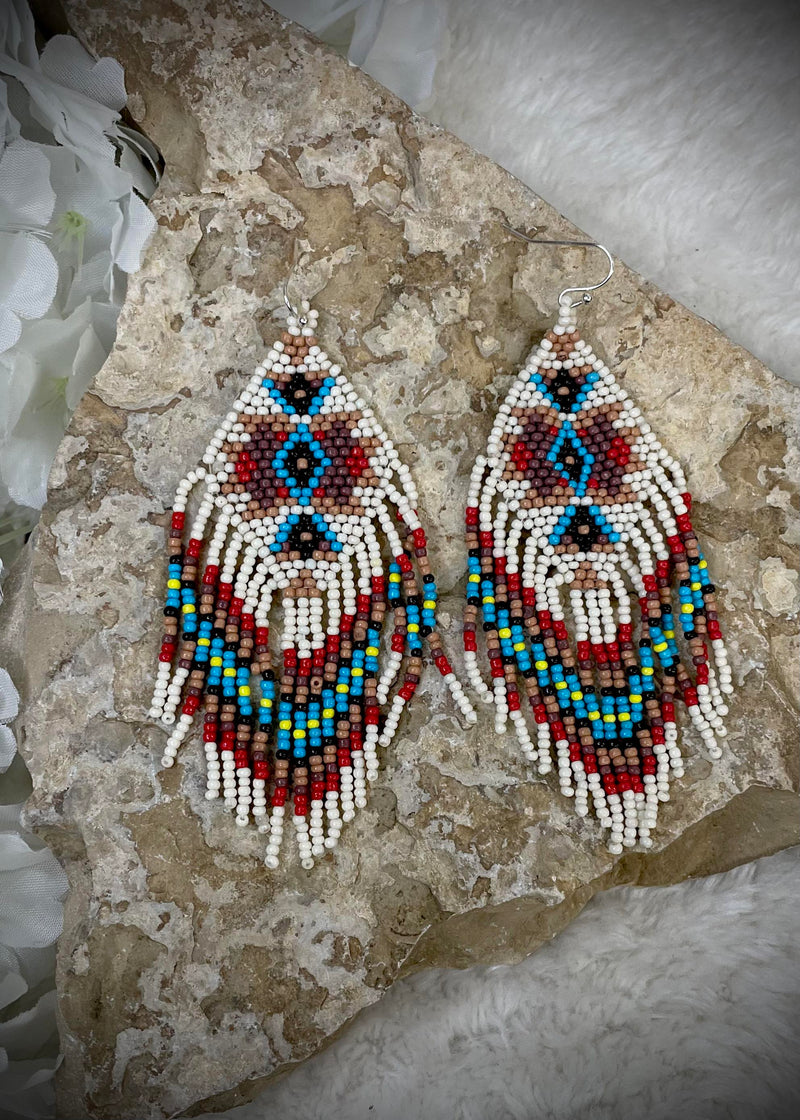 Diamond Beige Beaded Fringe Earrings