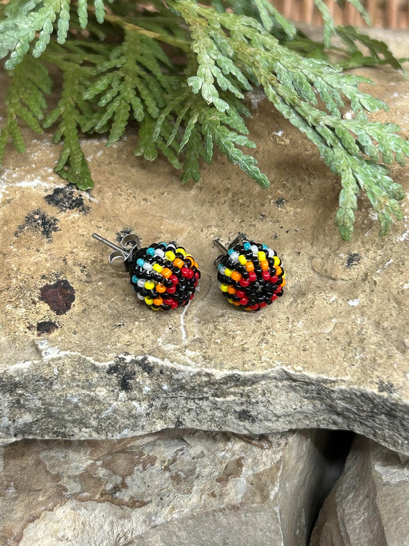 Round Beaded Stud Earrings