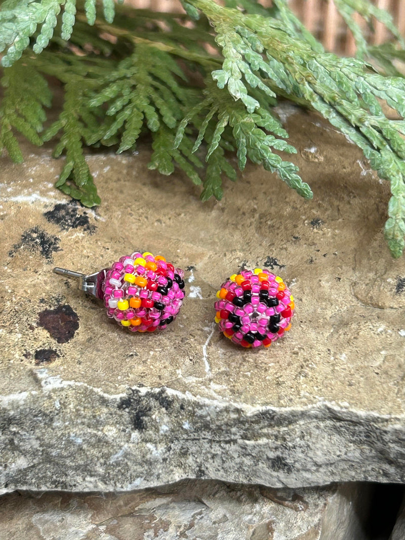 Round Beaded Stud Earrings