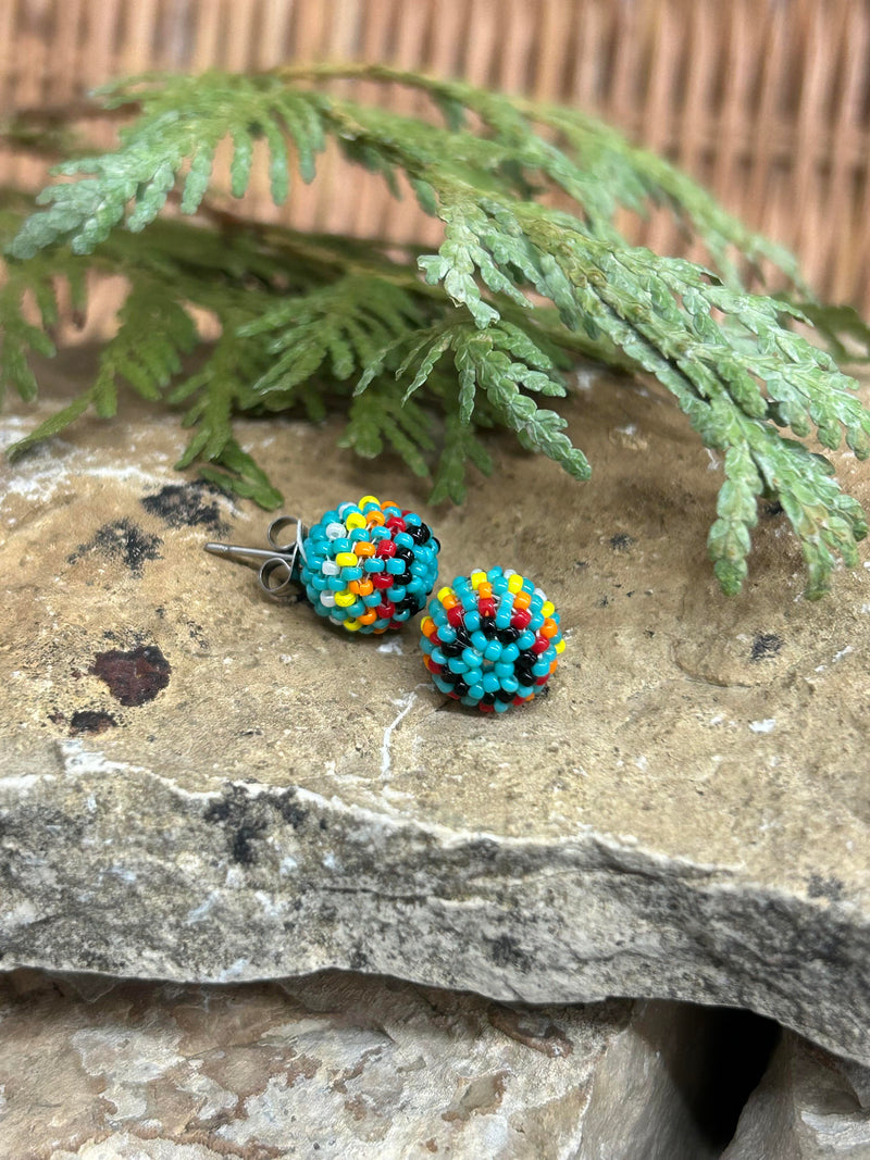 Round Beaded Stud Earrings