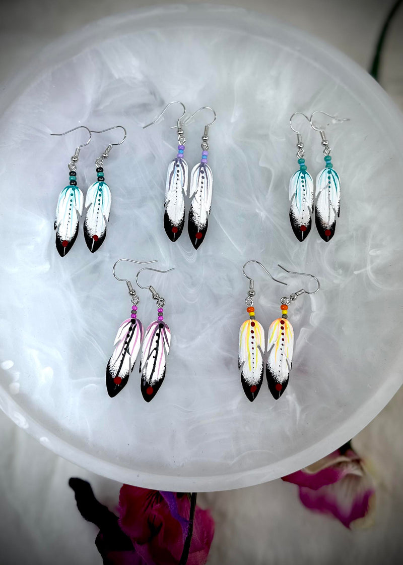 Cedar Carved Painted Earrings