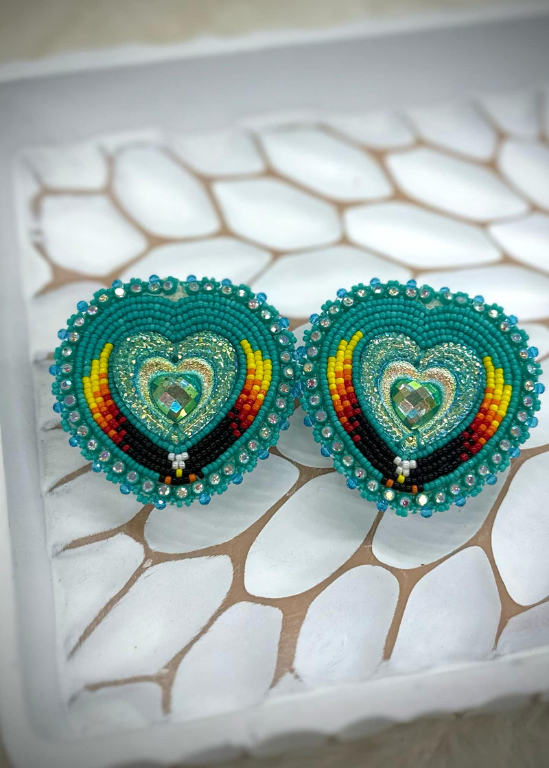 Heart with Eagle Beaded Earrings