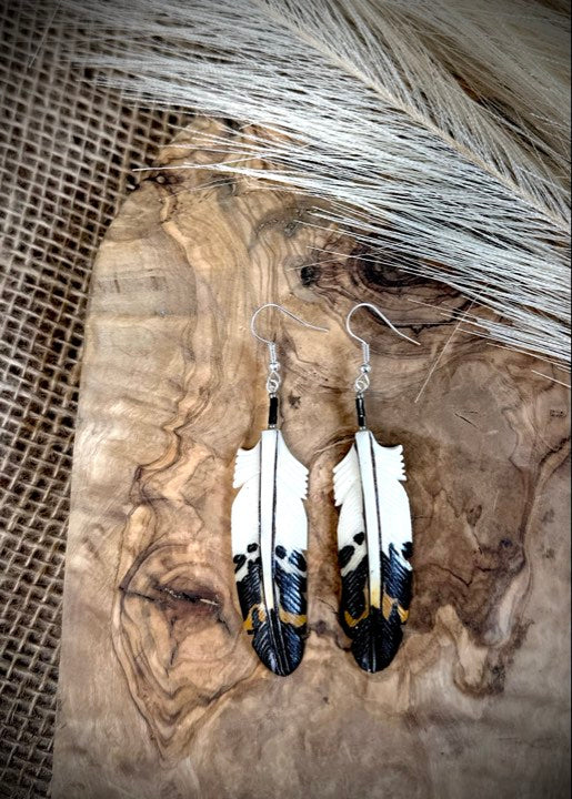 Black Spotted Feather Bone Earring