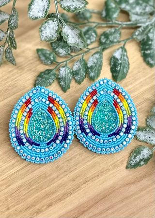 Rainbow Teardrop with Post Beaded Earrings
