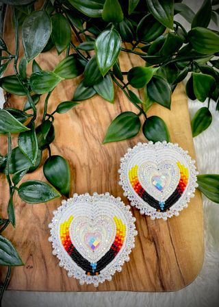 Heart with Eagle Beaded Earrings