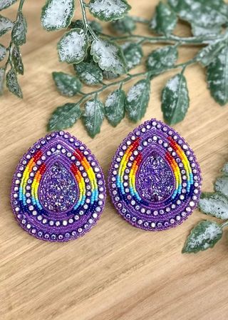 Rainbow Teardrop with Post Beaded Earrings