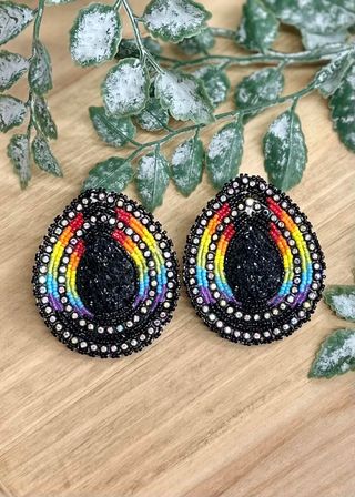 Rainbow Teardrop with Post Beaded Earrings