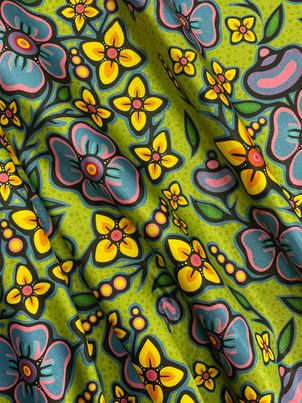 Satin Ojibway Floral Fabric I By Jackie Traverse
