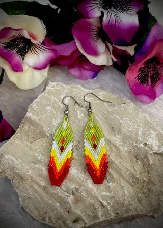 Four Directions Feather Beaded Earrings