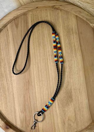 Leather Cord Partially Beaded Neck Lanyard