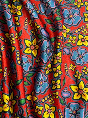 Satin Ojibway Floral Fabric I By Jackie Traverse