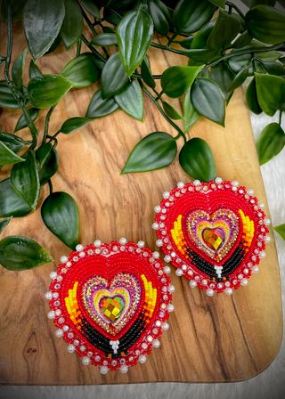 Heart with Eagle Beaded Earrings