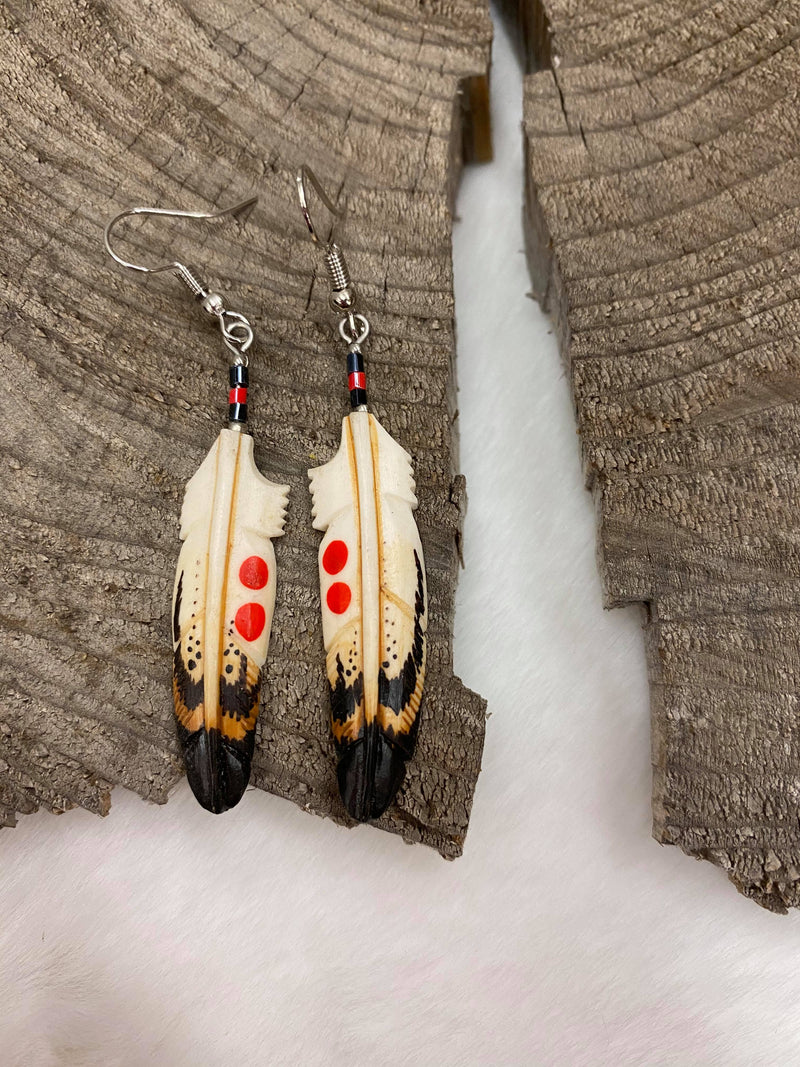 Red Dot Painted Bone Earrings