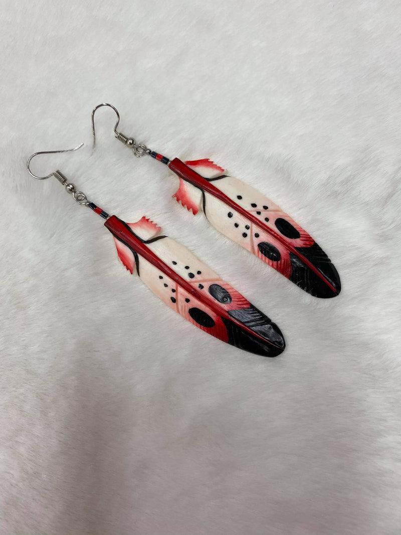 Red Painted Bone Earrings