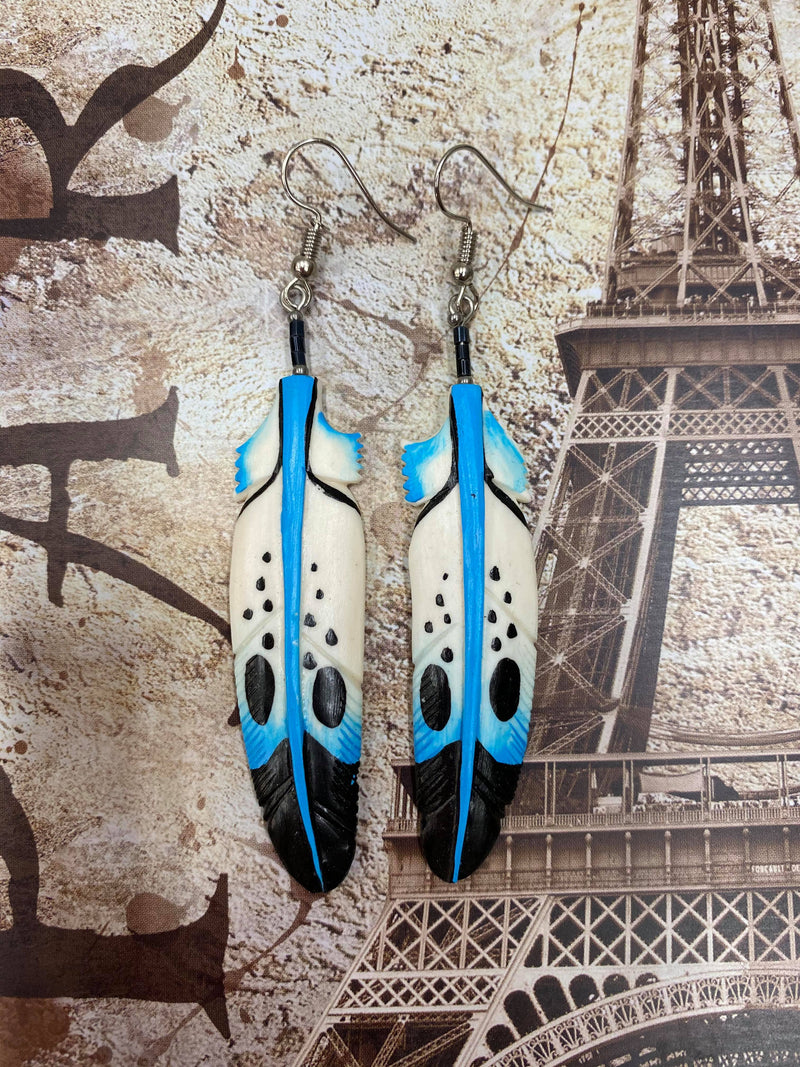 Turquoise Painted Bone Earrings