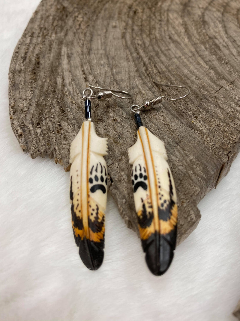 Bear Paw Painted Bone Earrings