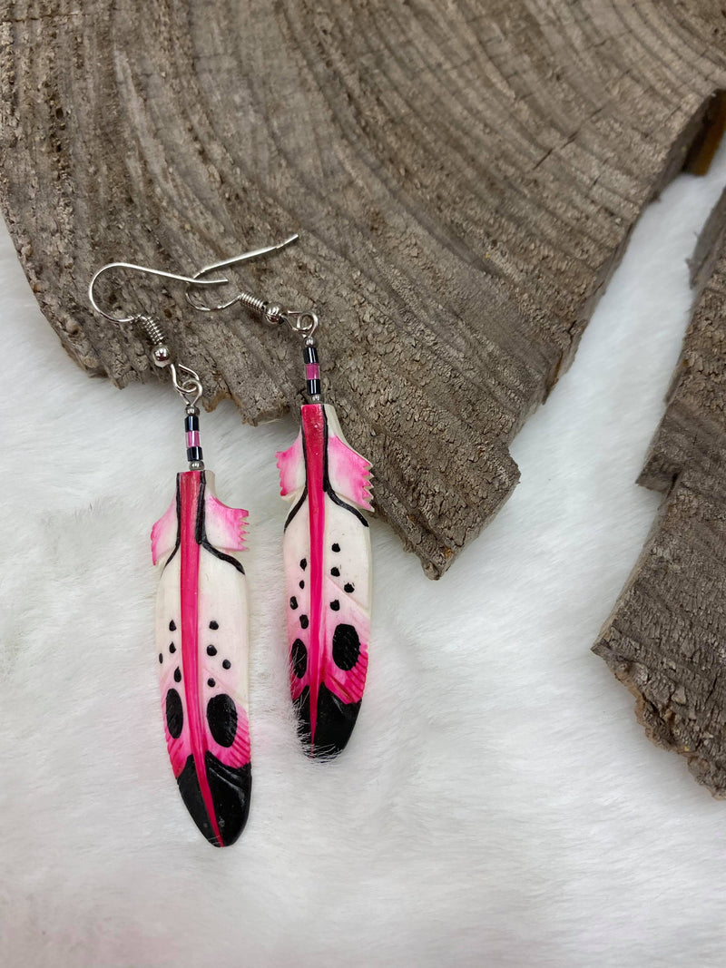 Pink Painted Bone Earrings