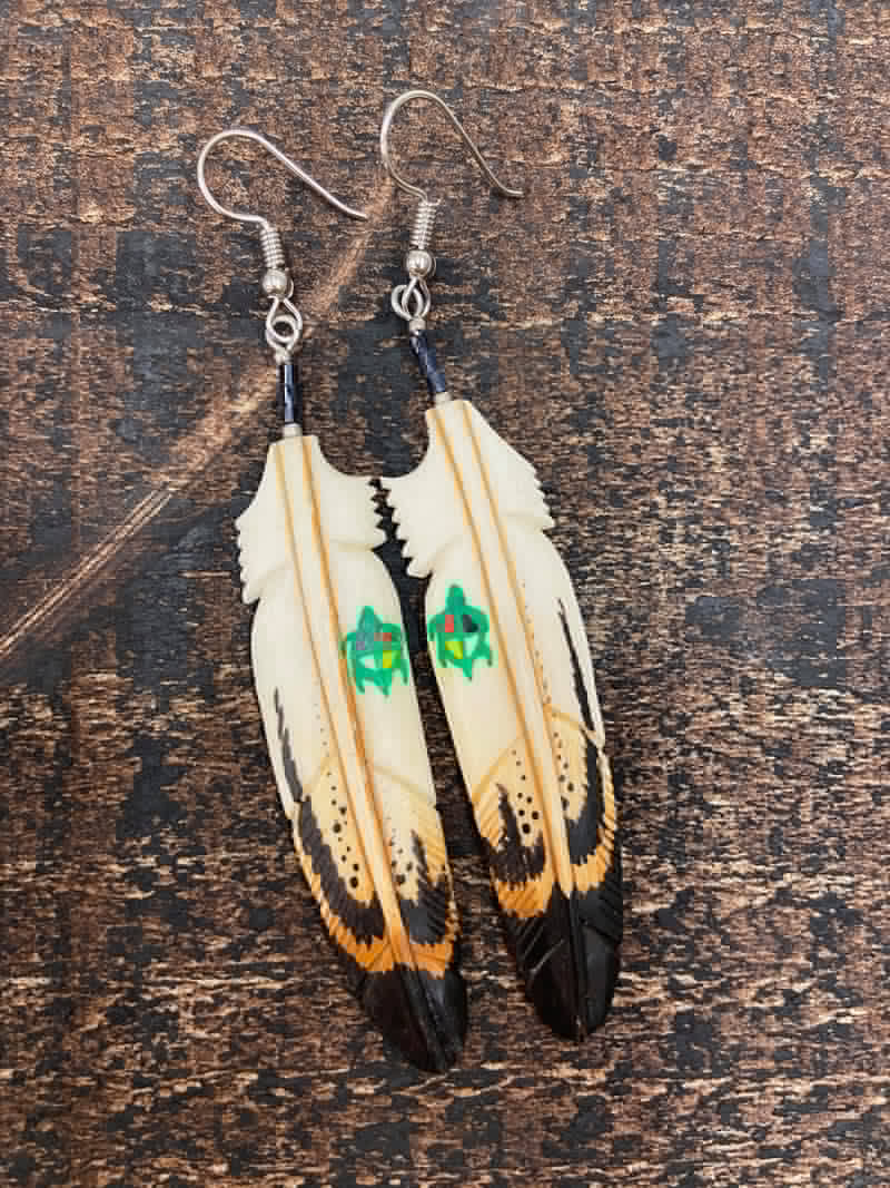Turtle Painted Bone Earrings