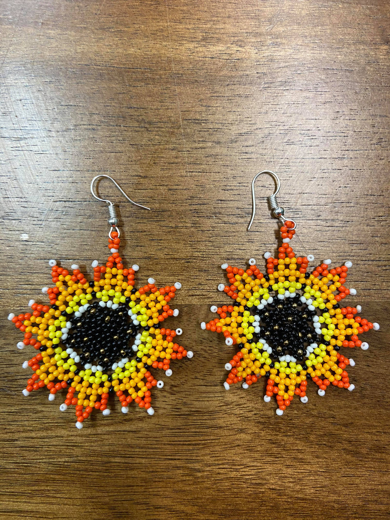 Orange&Yellow Flower Beaded Earrings