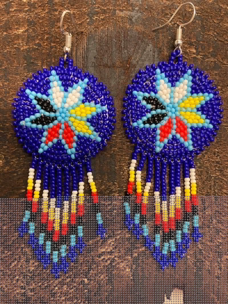 Royal Blue Medallion With Star Beaded Earrings