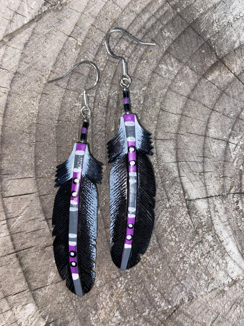 Black Painted Bone Feather Earrings