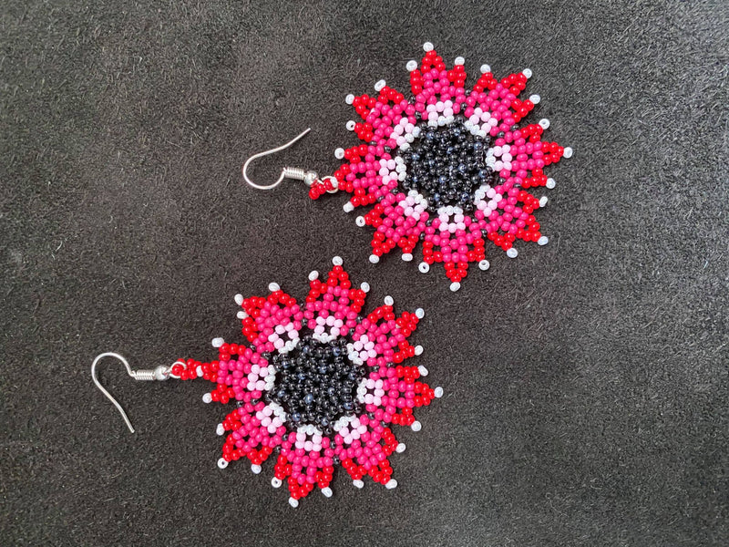 Pink Flower Beaded Earrings