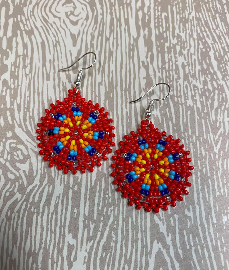 Red Star Medallion Beaded Earrings