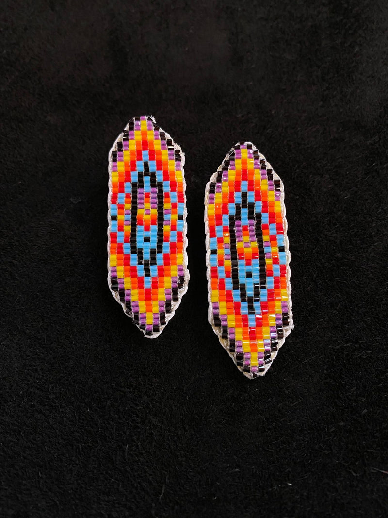 Sharp Rectangle Flat Beaded Earrings