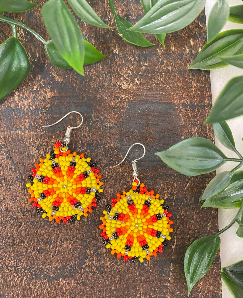 Small Yellow Medallion Beaded Earrings
