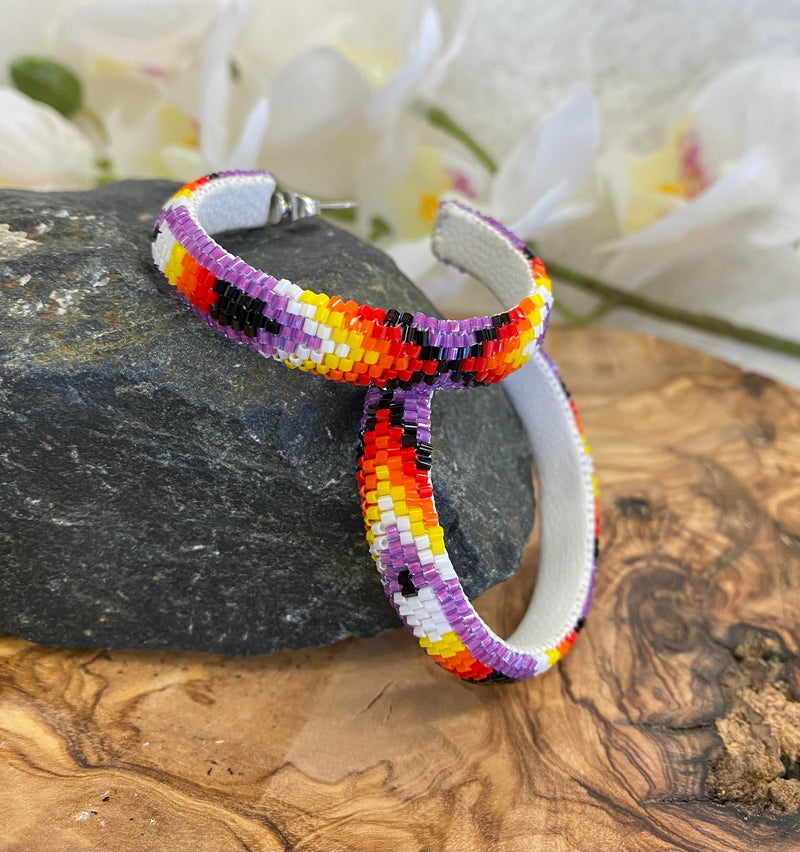 1 3/4”Beaded Feather Hoop Earrings