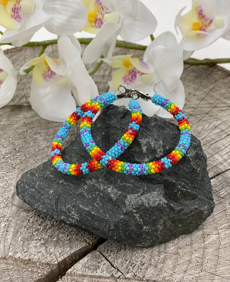 2.5” Beaded Hoop Earrings