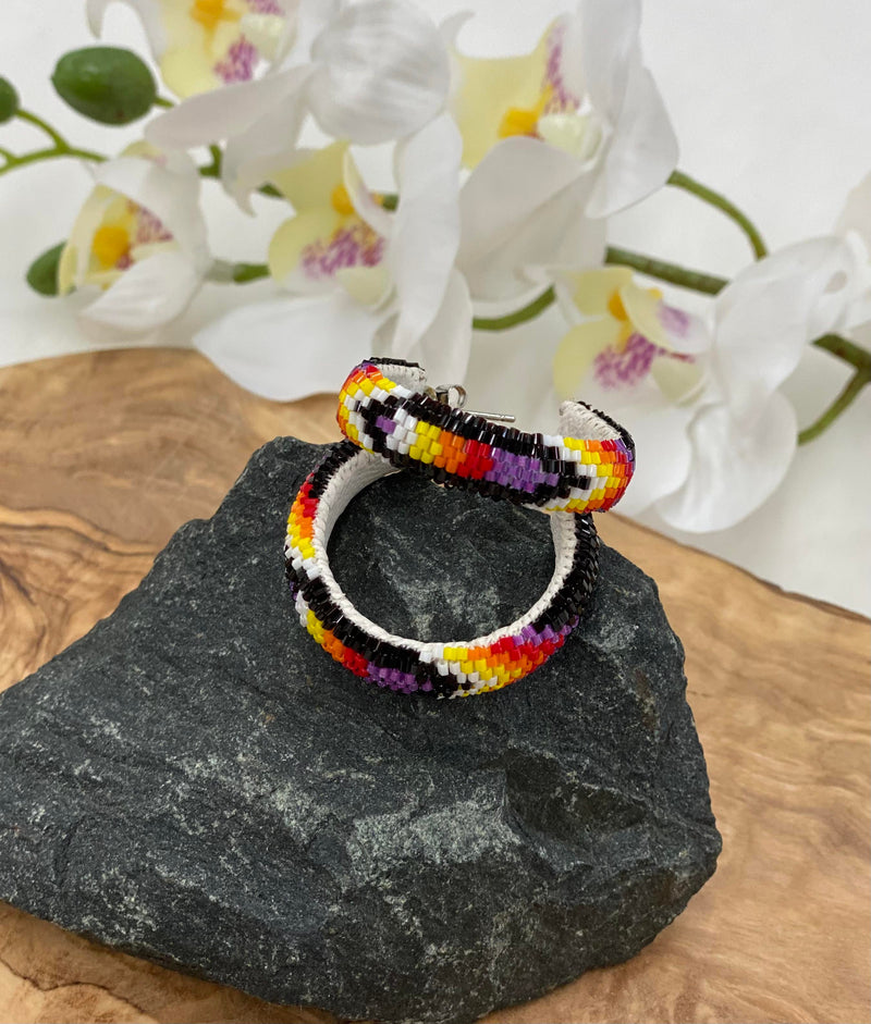 1 3/4”Beaded Feather Hoop Earrings