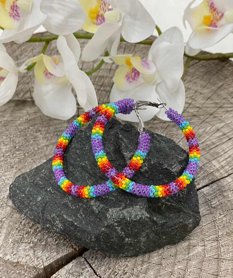 2.5” Beaded Hoop Earrings