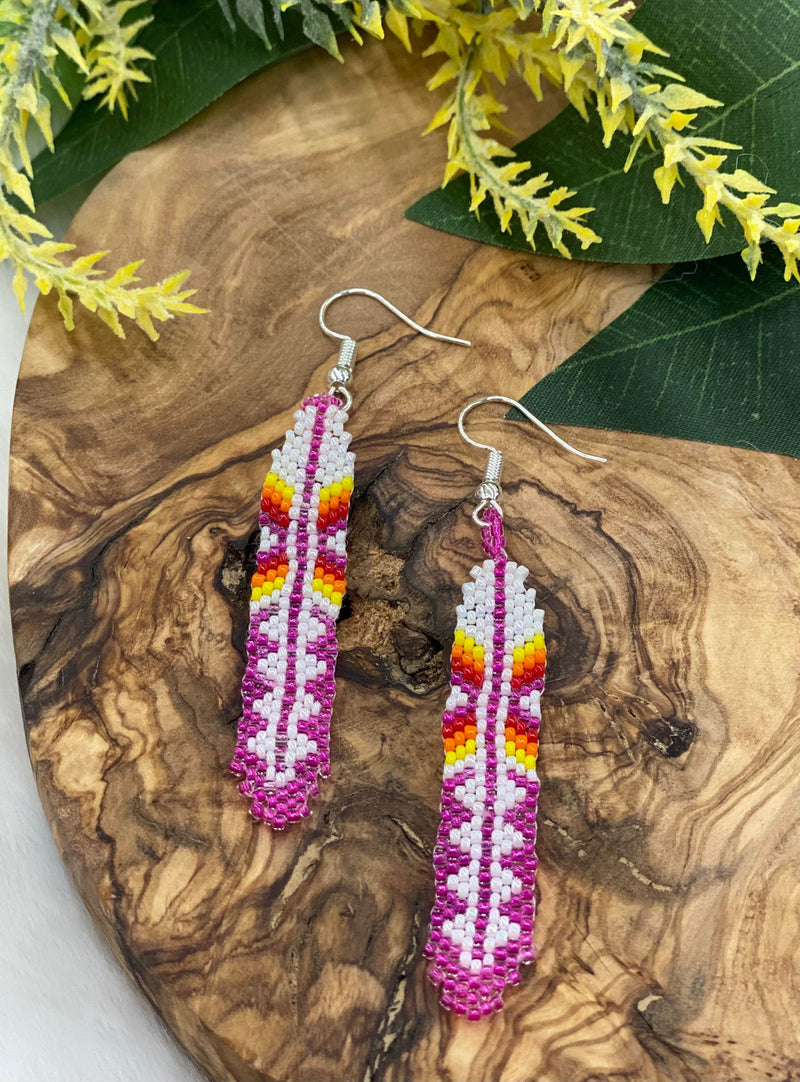3” Beaded Feather Earrings