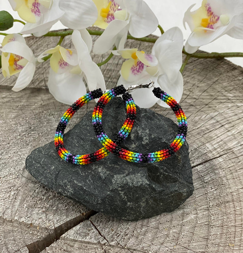 2.5” Beaded Hoop Earrings