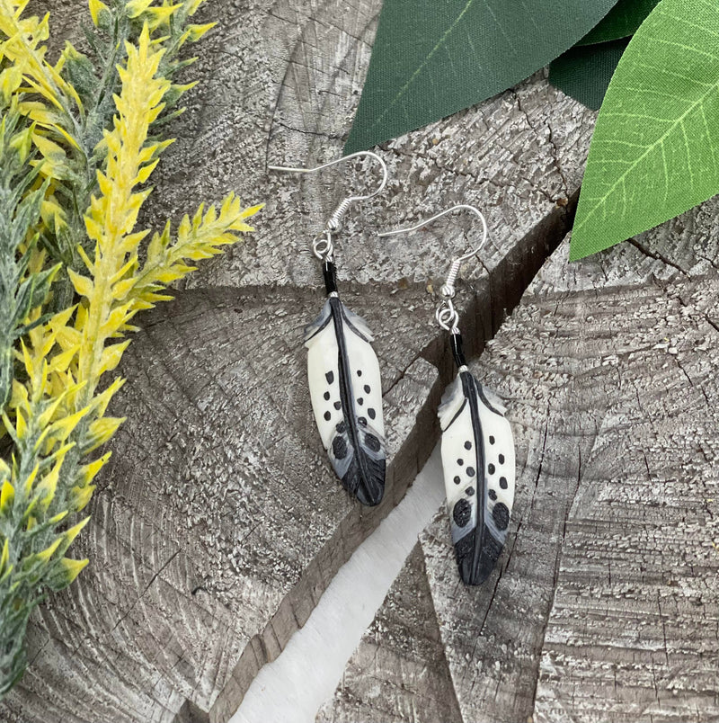 Black Painted Bone Earrings