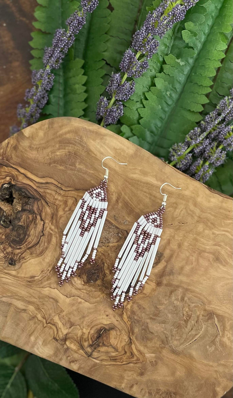 Brown Bugle Beaded Dangle Earrings