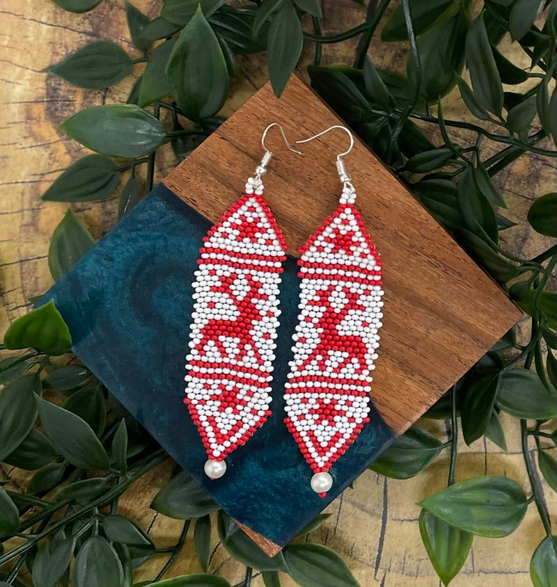 Red Reindeer Beaded Earrings