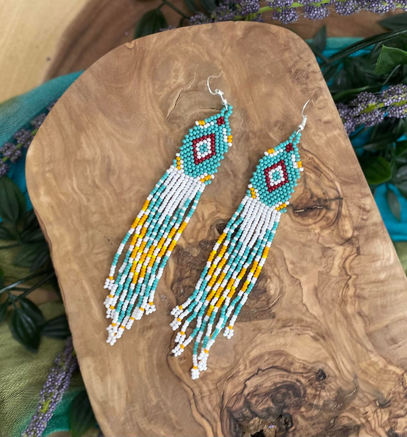 Turquoise & Yellow Beaded Dangle Earrings