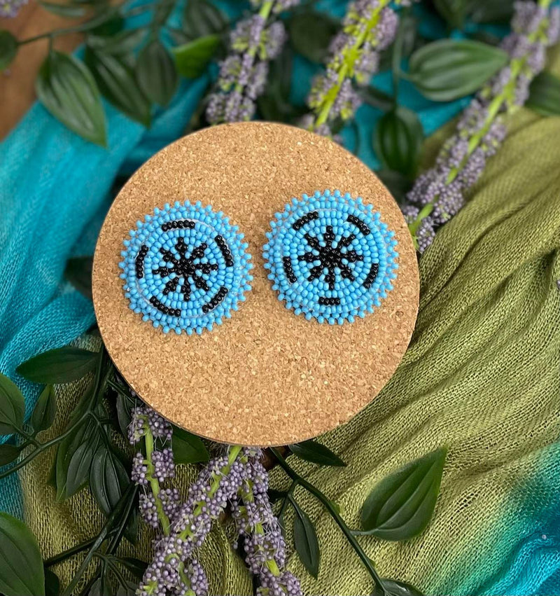 Blue Star Medallion Beaded Earrings