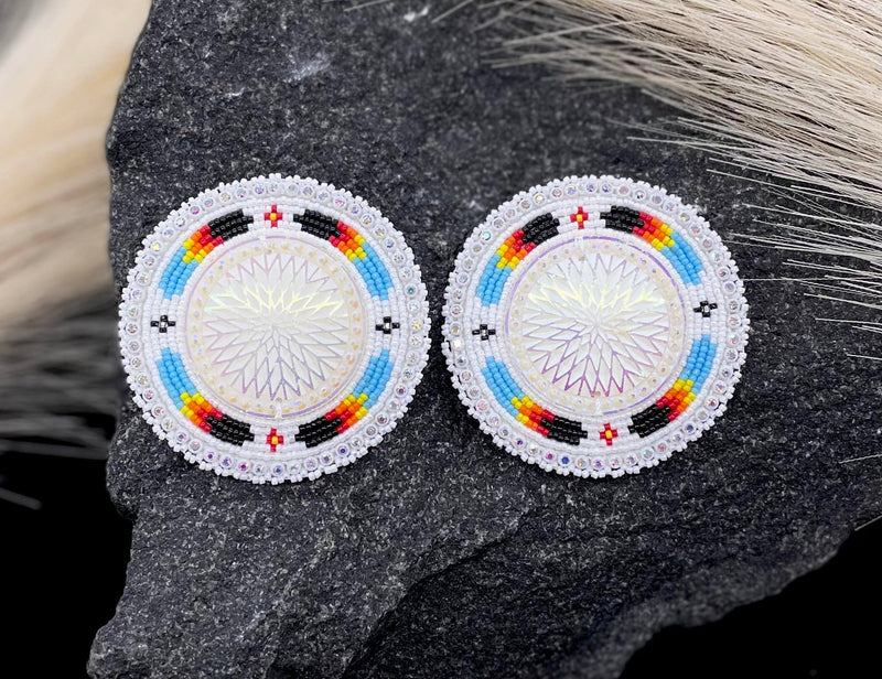 Large Feather Shield Beaded Earrings
