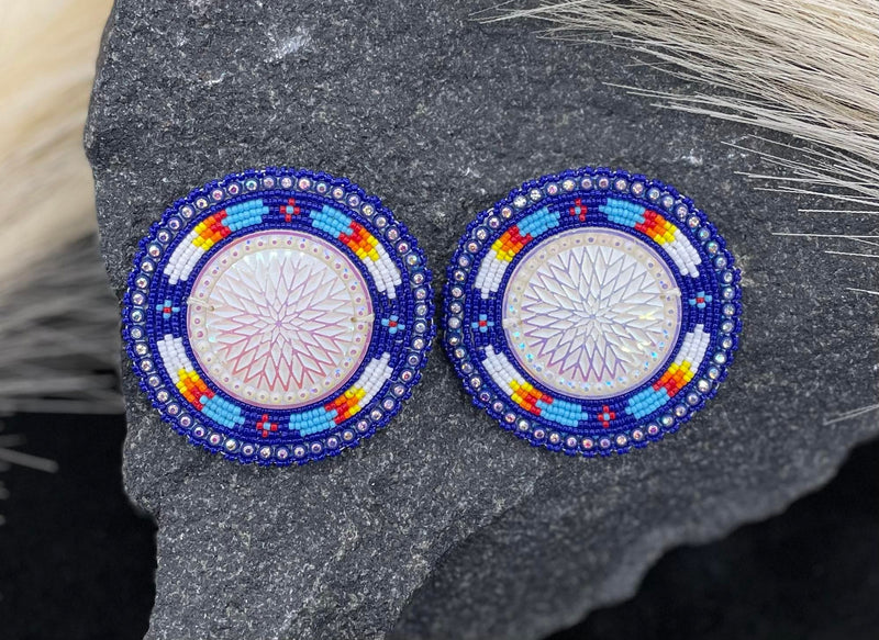 Large Feather Shield Beaded Earrings