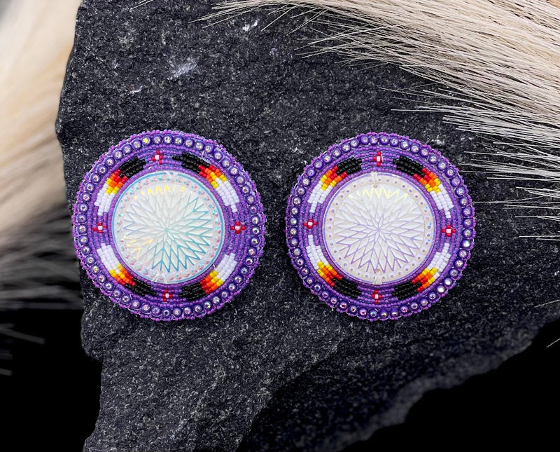 Large Feather Shield Beaded Earrings